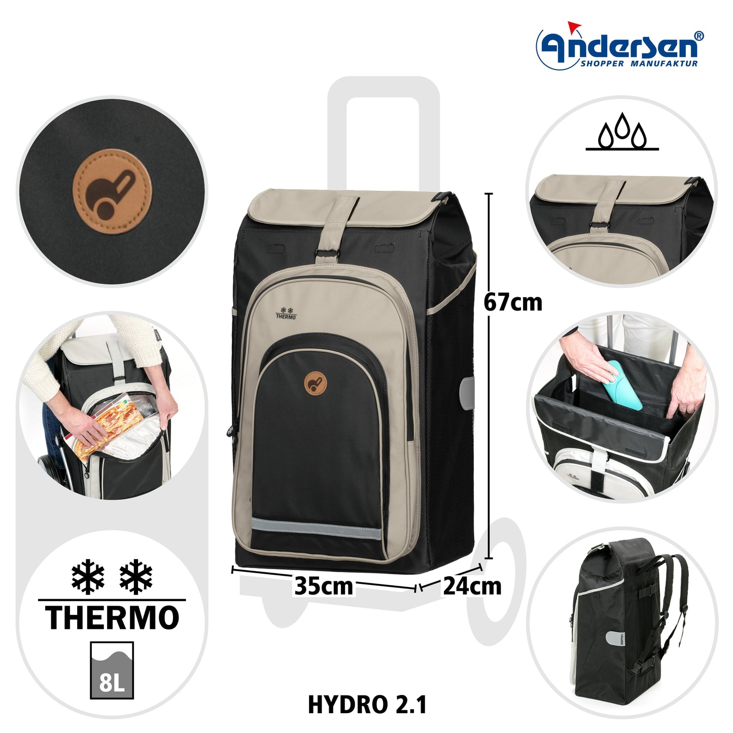 Andersen Shopper Manufaktur-Royal Shopper (Kugellagerrad 25 cm) Hydro 2.1 schwarz-www.shopping-trolley.ch-bild3